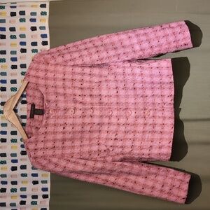 Tweed, chanel style fitted collarless blazer